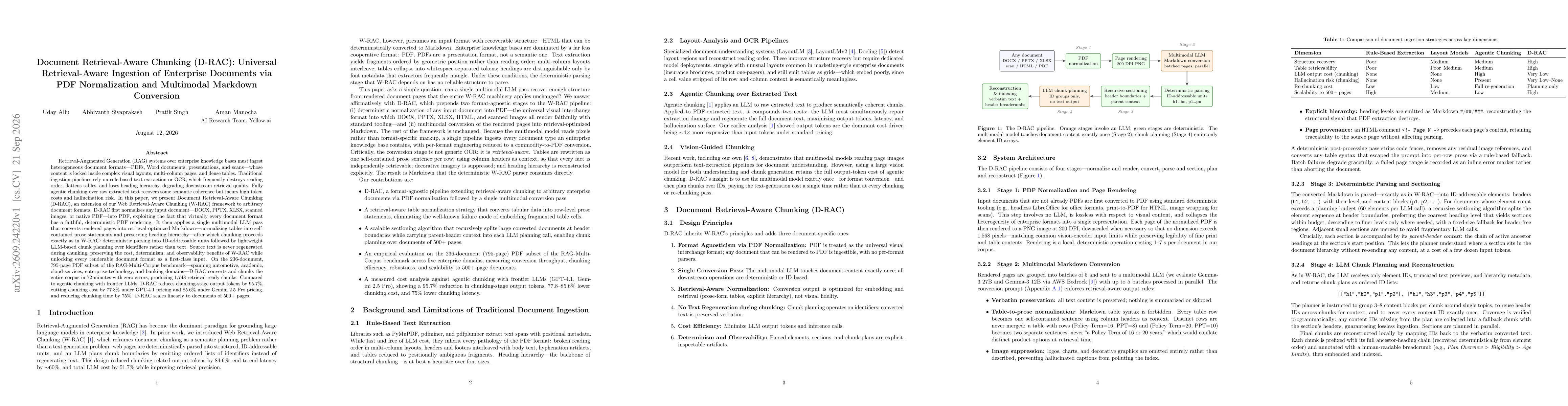 Thumbnail for Document Retrieval-Aware Chunking (D-RAC): Universal Retrieval-Aware Ingestion of Enterprise Documents via PDF Normalization and Multimodal Markdown Conversion