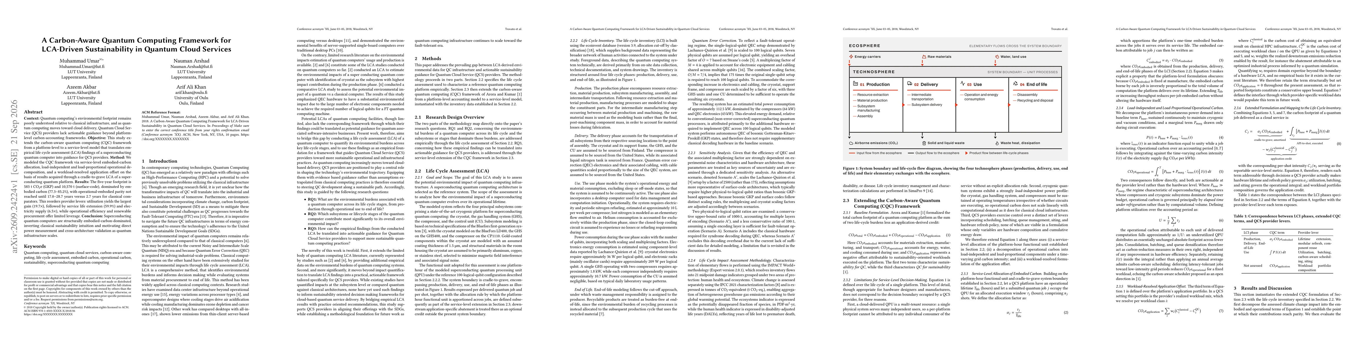 Thumbnail for A Carbon-Aware Quantum Computing Framework for LCA-Driven Sustainability in Quantum Cloud Services