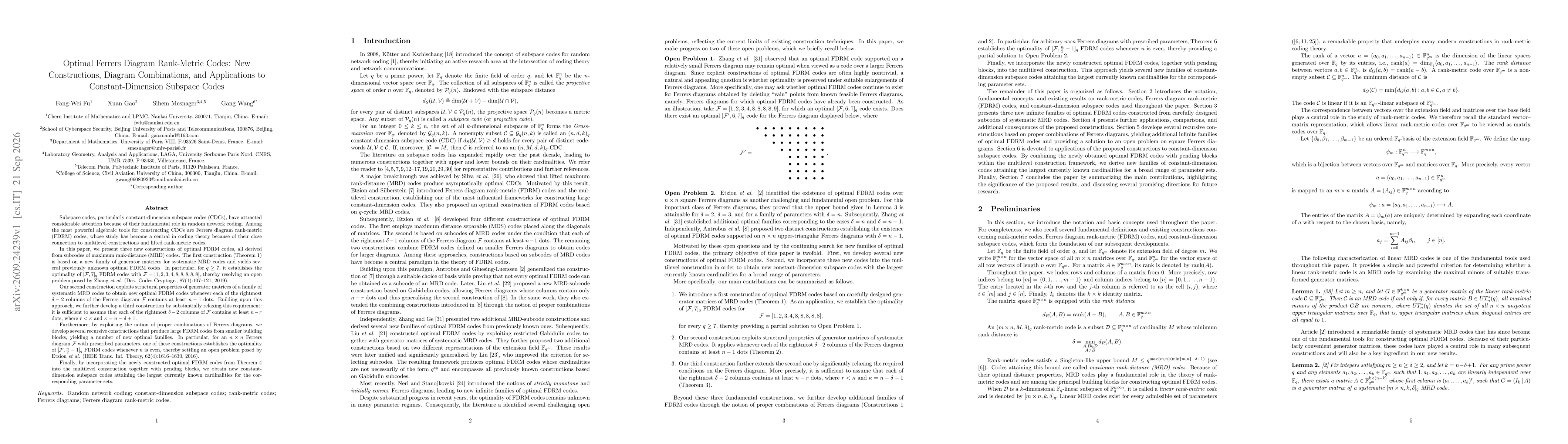 Thumbnail for Optimal Ferrers Diagram Rank-Metric Codes: New Constructions, Diagram Combinations, and Applications to Constant-Dimension Subspace Codes