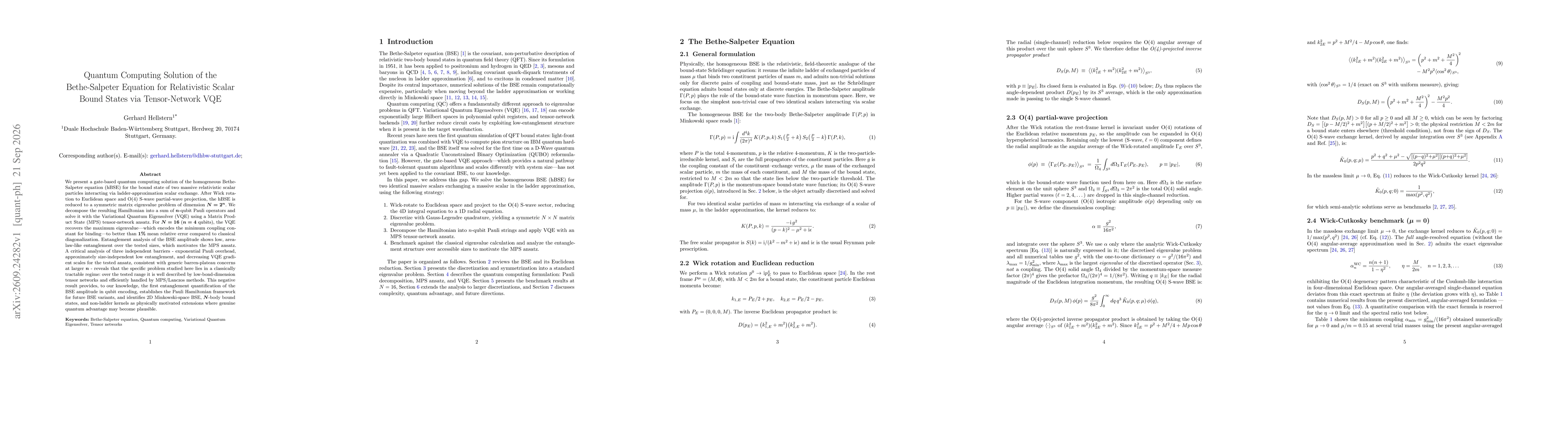 Thumbnail for Quantum Computing Solution of the Bethe-Salpeter Equation for Relativistic Scalar Bound States via Tensor-Network VQE
