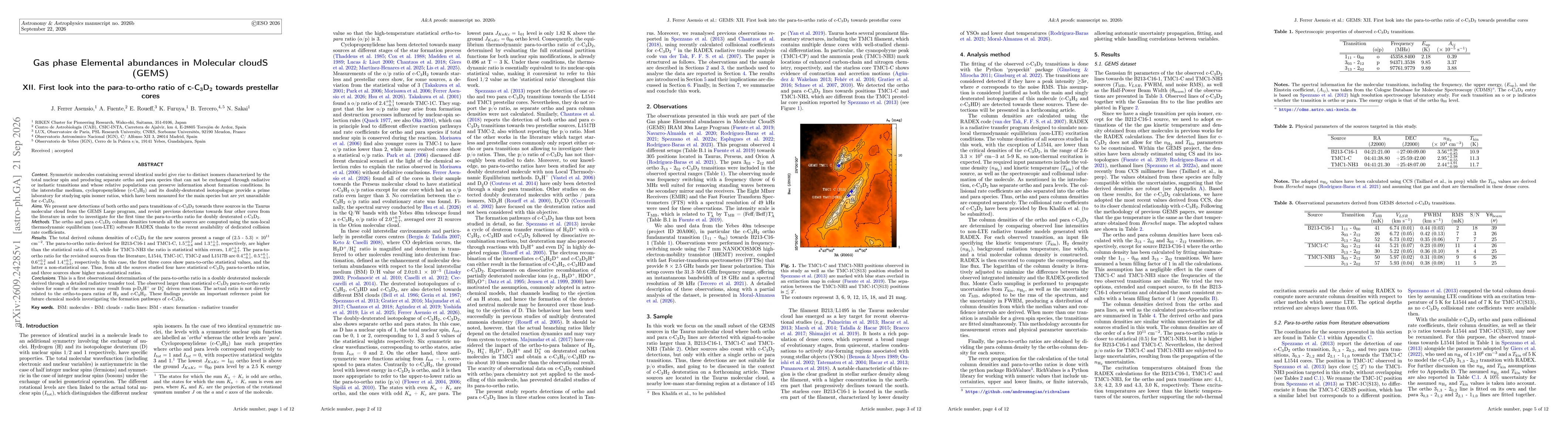 Thumbnail for Gas phase Elemental abundances in Molecular cloudS (GEMS) XII. First look into the para-to-ortho ratio of c-C3D2 towards prestellar cores