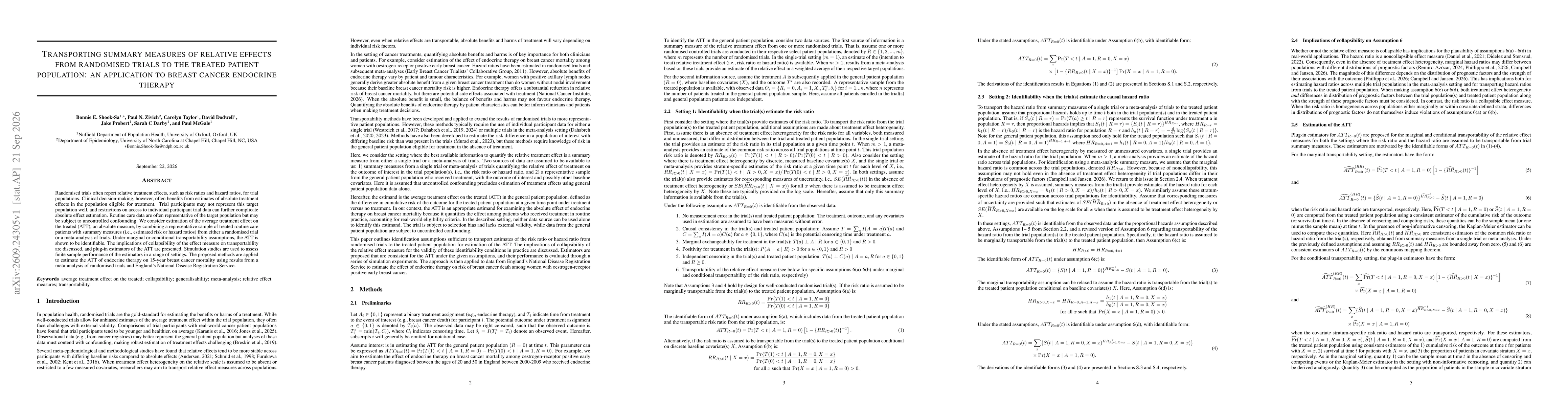 Thumbnail for Transporting summary measures of relative effects from randomised trials to the treated patient population: an application to breast cancer endocrine therapy