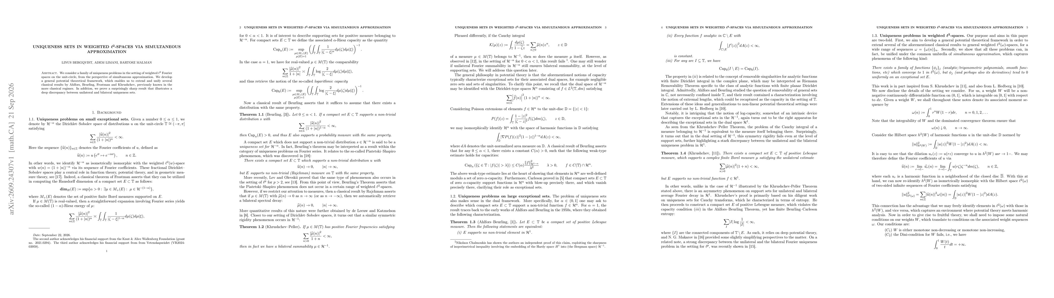 Thumbnail for Uniqueness sets in weighted $\ell^2$-spaces via simultaneous approximation