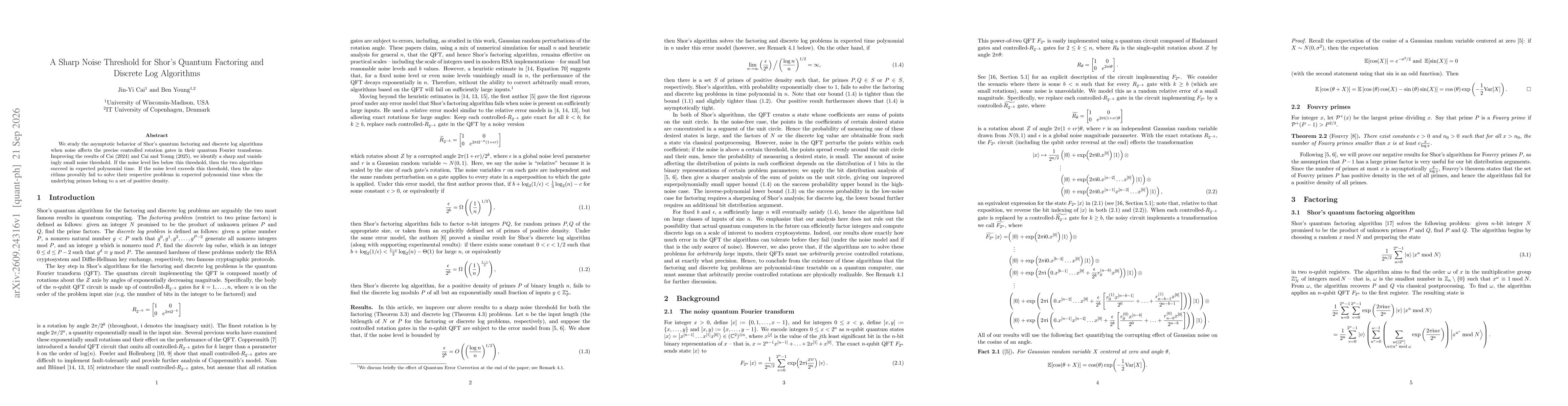 Thumbnail for A Sharp Noise Threshold for Shor's Quantum Factoring and Discrete Log Algorithms