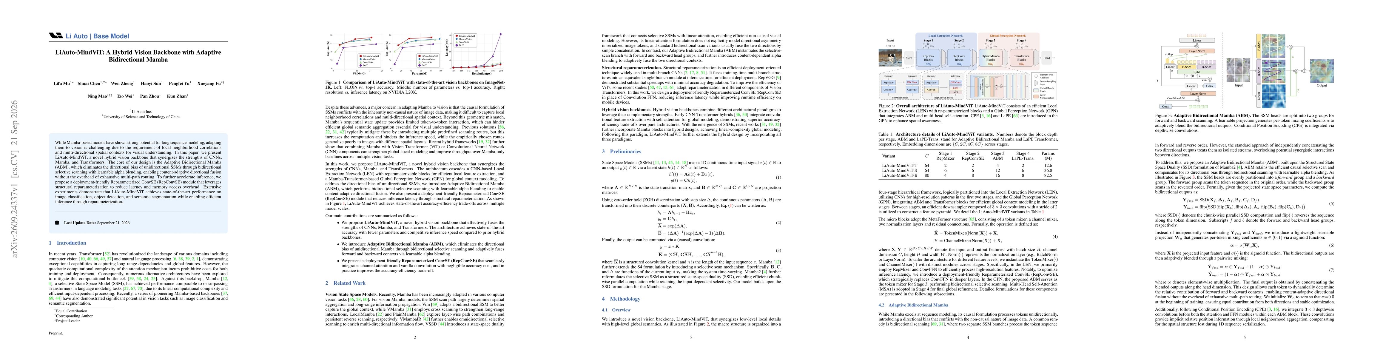 Thumbnail for LiAuto-MindViT: A Hybrid Vision Backbone with Adaptive Bidirectional Mamba