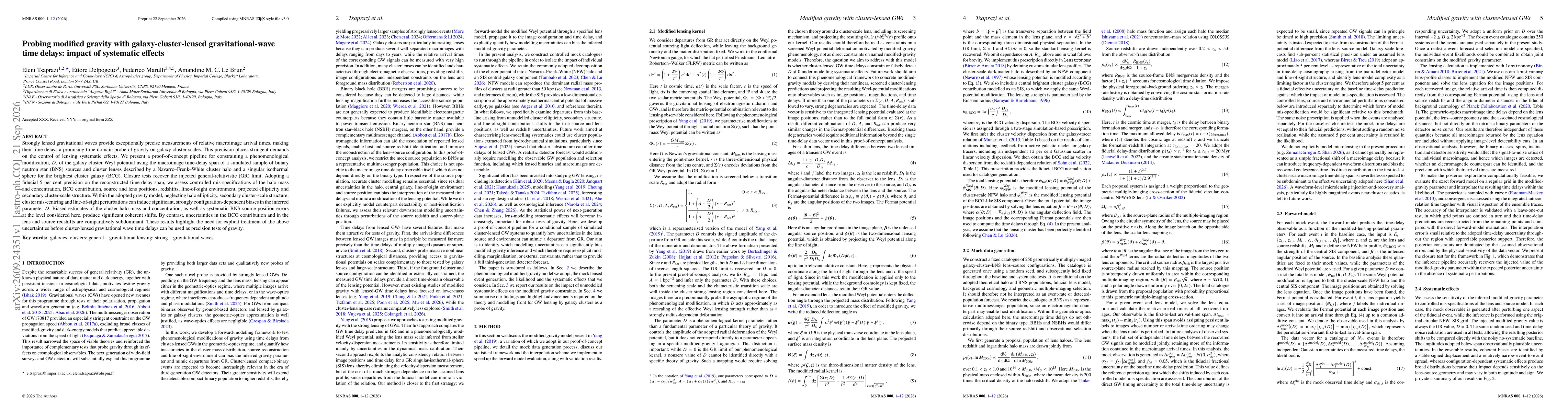 Thumbnail for Probing modified gravity with galaxy-cluster-lensed gravitational-wave time delays: impact of systematic effects