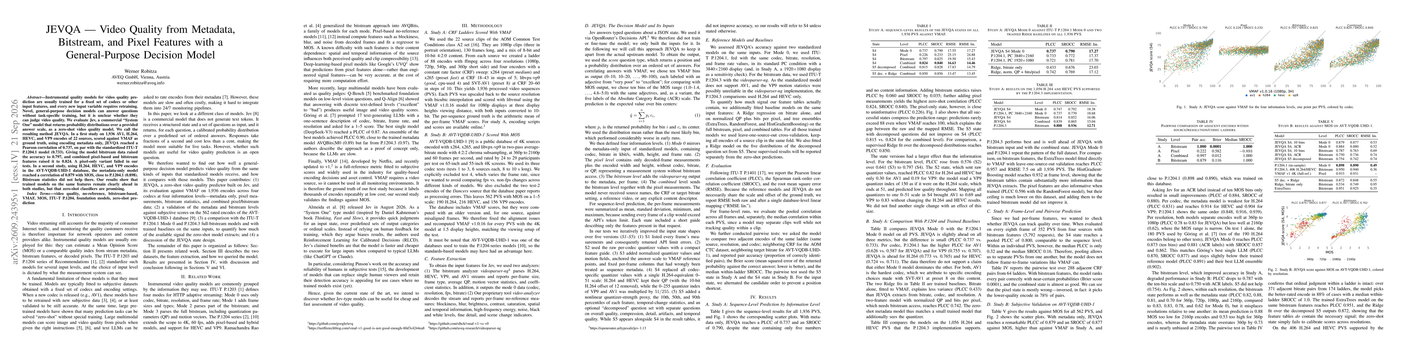 Thumbnail for JEVQA - Video Quality from Metadata, Bitstream, and Pixel Features with a General-Purpose Decision Model