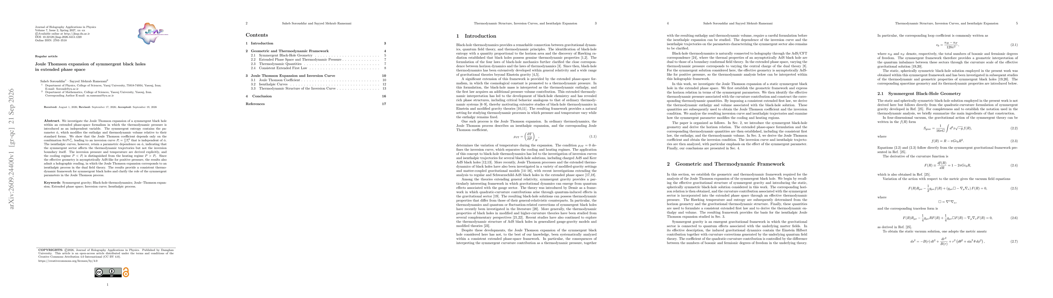 Thumbnail for Joule Thomson expansion of symmergent black holes in extended phase space