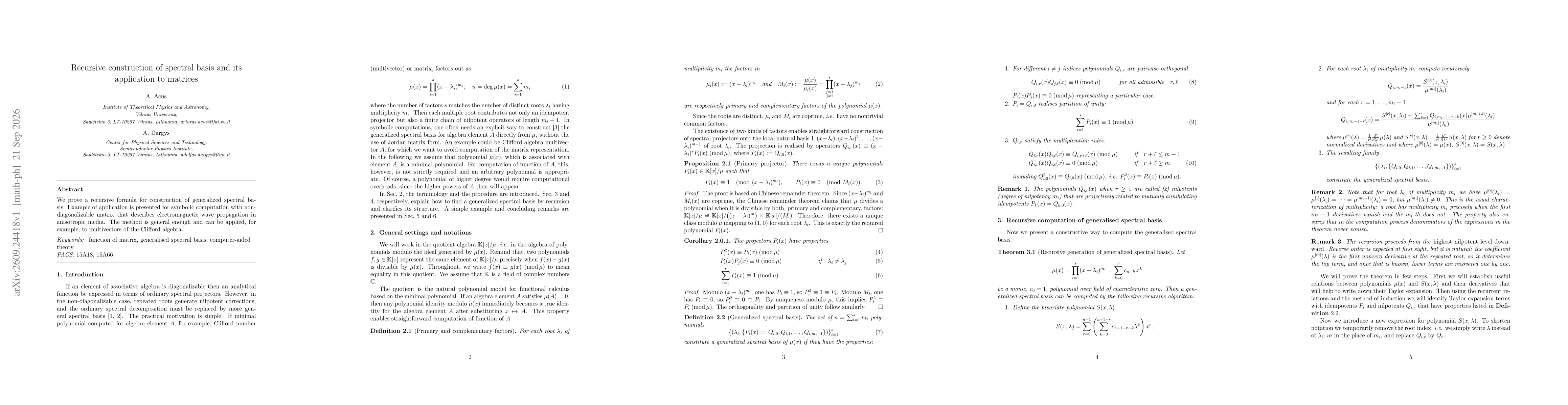 Thumbnail for Recursive construction of spectral basis and its application to matrices