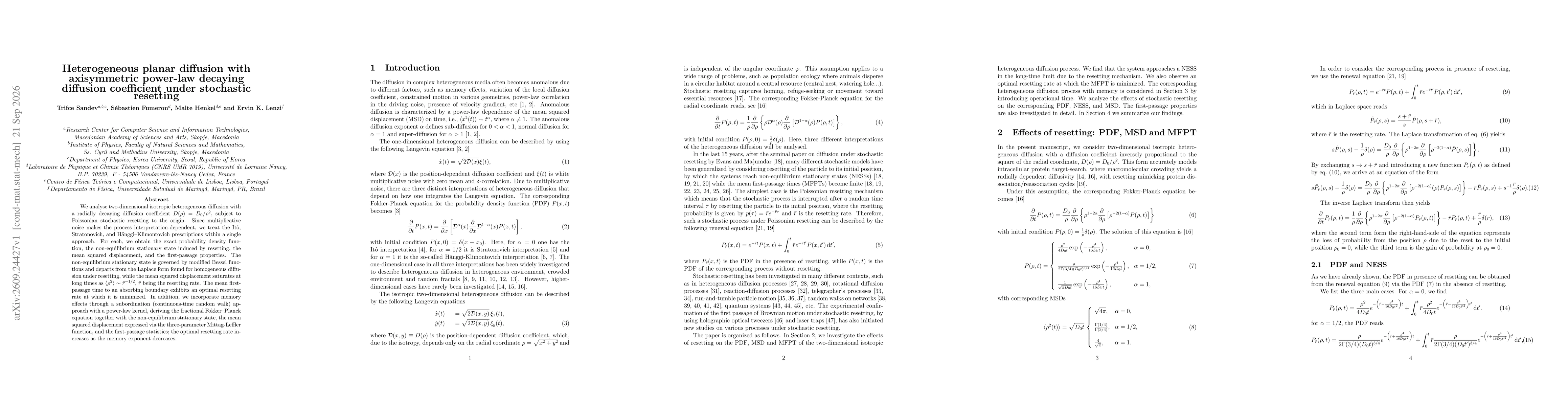 Thumbnail for Heterogeneous planar diffusion with axisymmetric power-law decaying diffusion coefficient under stochastic resetting