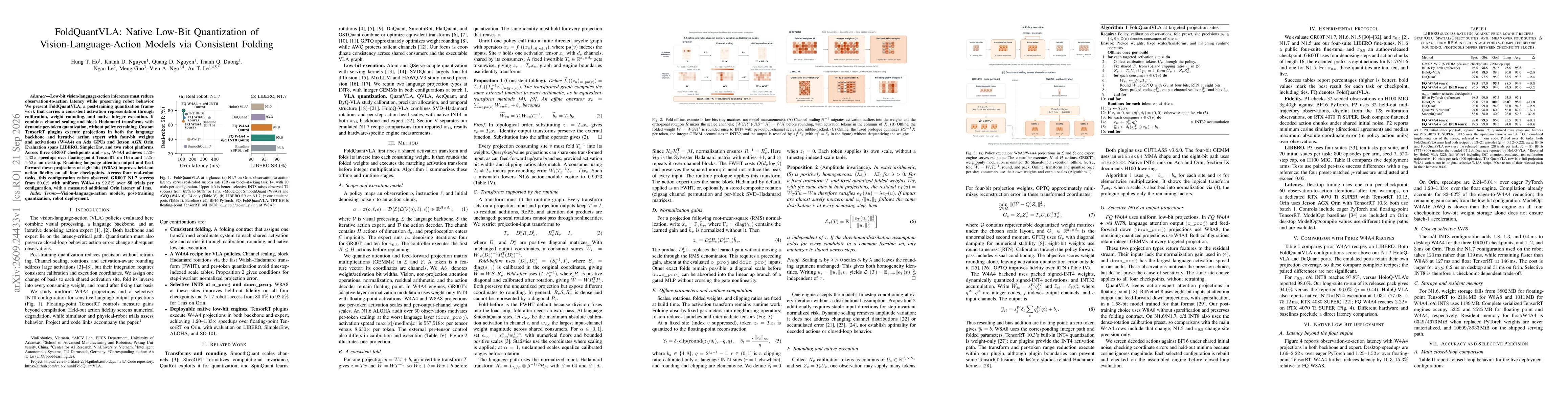 Thumbnail for FoldQuantVLA: Native Low-Bit Quantization of Vision-Language-Action Models via Consistent Folding