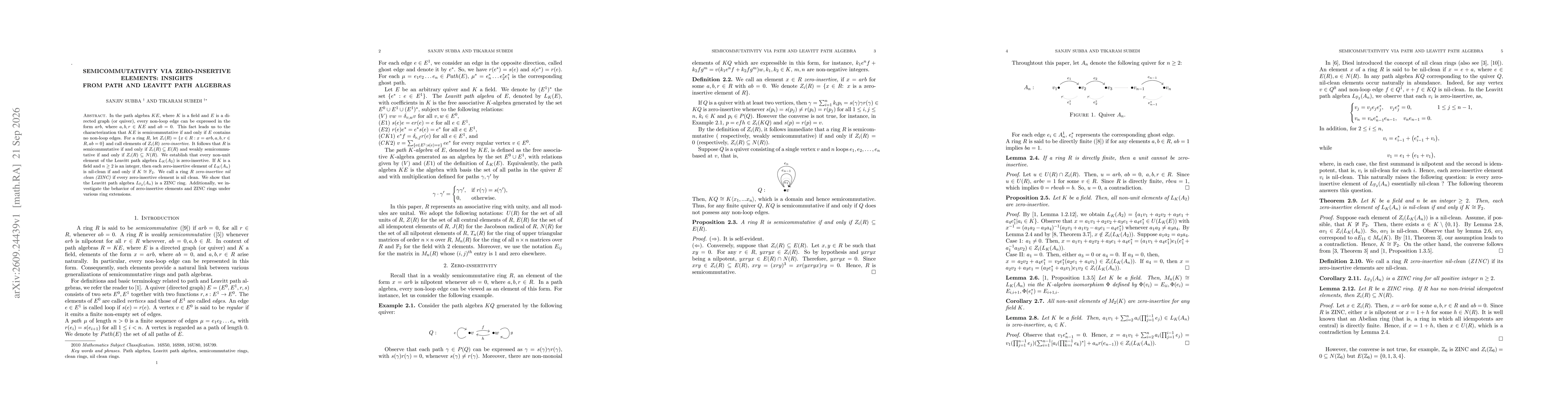 Thumbnail for Semicommutativity via Zero-Insertive Elements: Insights from Path and Leavitt Path Algebras