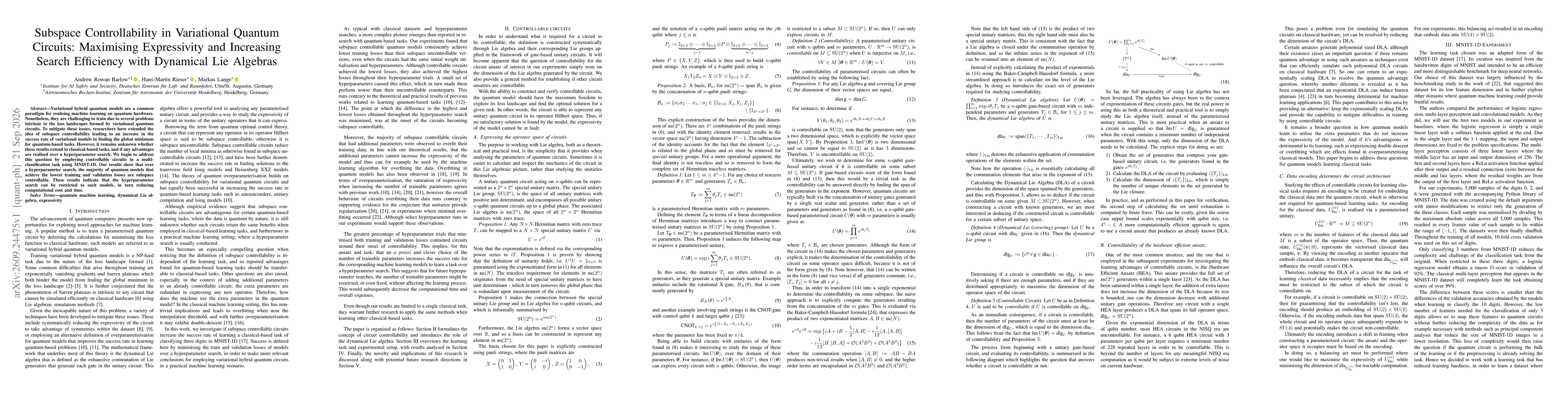 Thumbnail for Subspace Controllability in Variational Quantum Circuits: Maximising Expressivity and Increasing Search Efficiency with Dynamical Lie Algebras