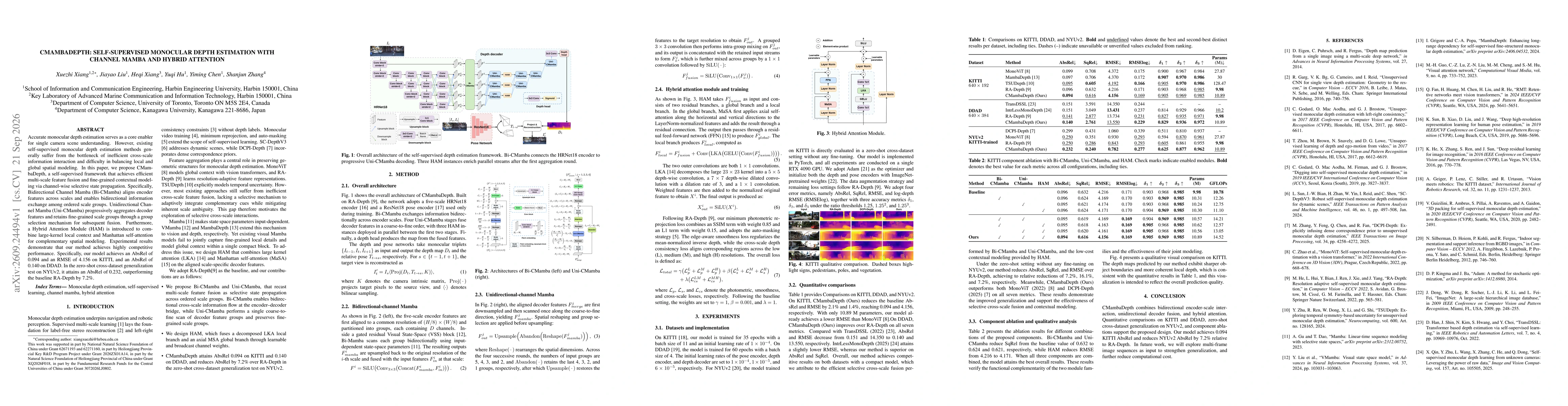 Thumbnail for CMAMBADEPTH: Self-supervised Monocular Depth Estimation with Channel Mamba and Hybrid Attention