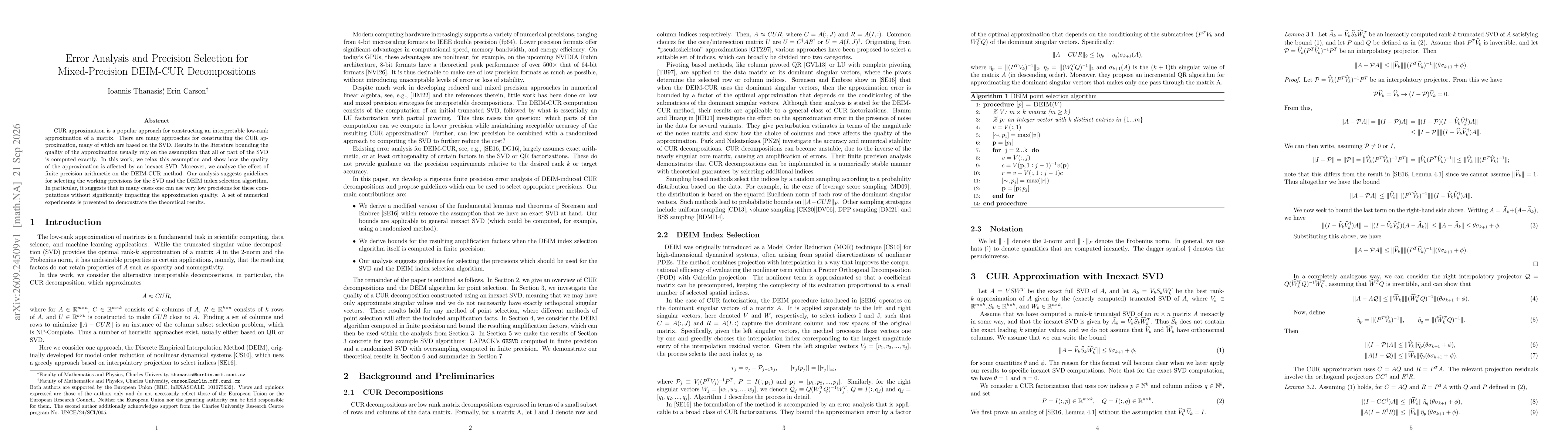 Thumbnail for Error Analysis and Precision Selection for Mixed-Precision DEIM-CUR Decompositions