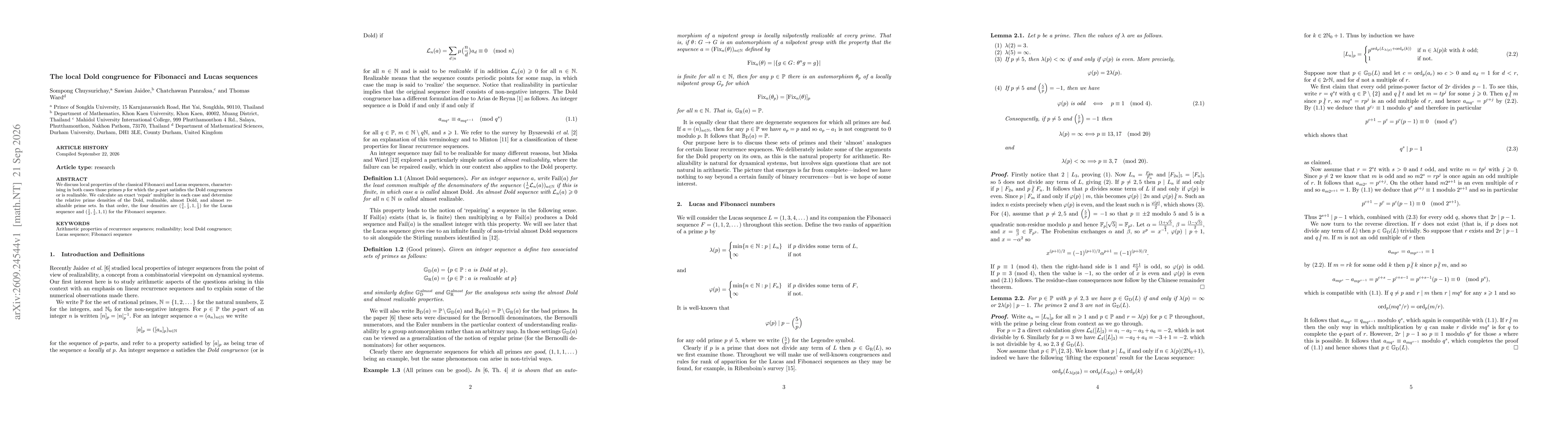 Thumbnail for The local Dold congruence for Fibonacci and Lucas sequences