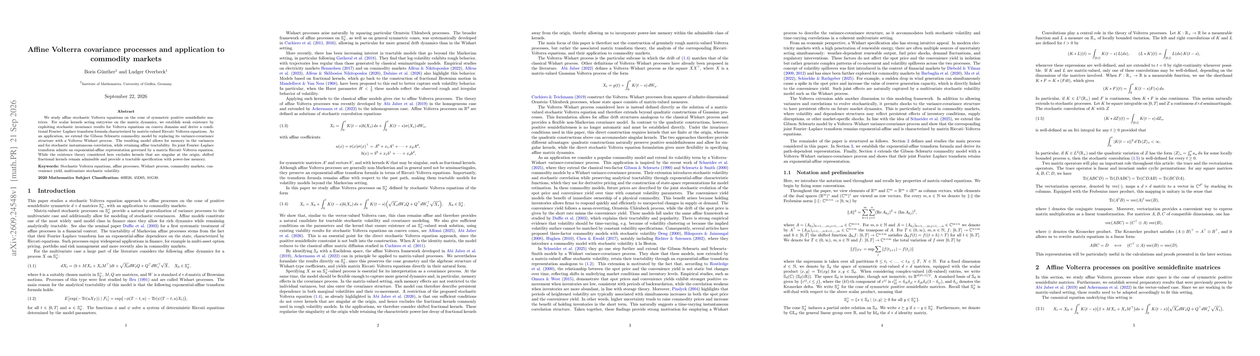 Thumbnail for Affine Volterra covariance processes and application to commodity markets