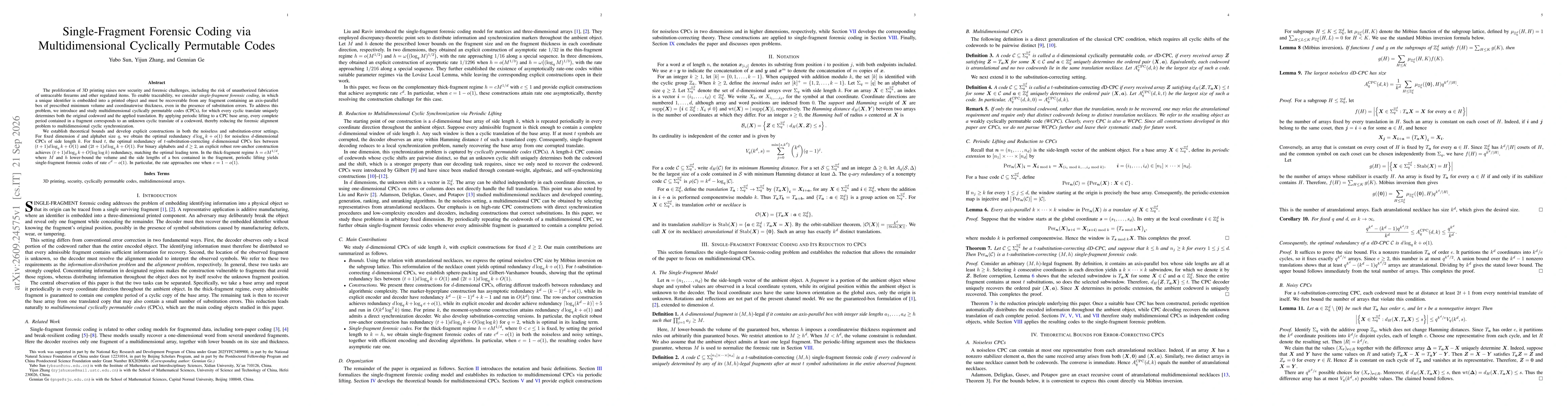 Thumbnail for Single-Fragment Forensic Coding via Multidimensional Cyclically Permutable Codes