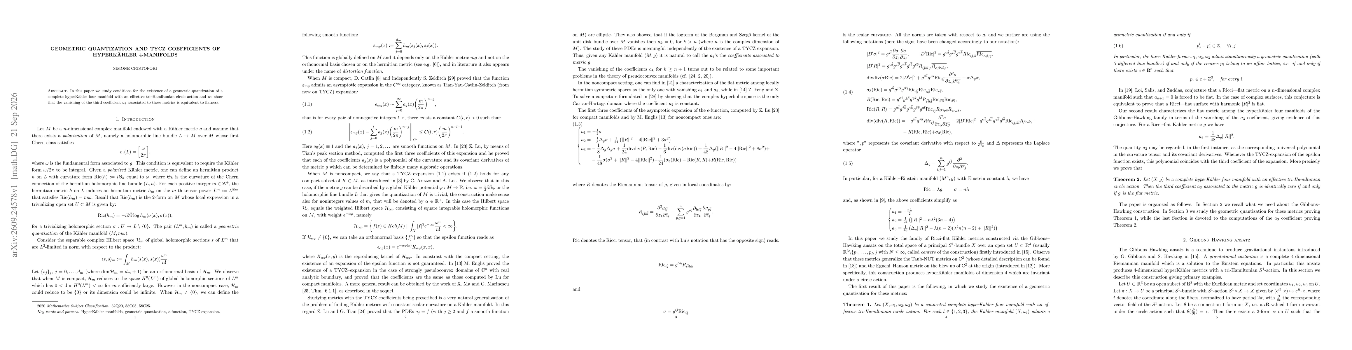 Thumbnail for Geometric quantizazion and TYCZ coefficients of HyperKähler 4-manifolds