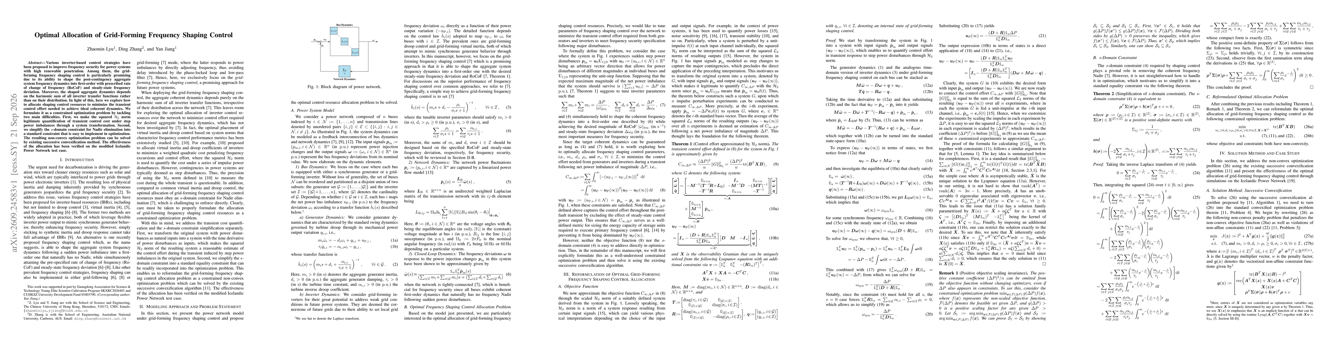 Thumbnail for Optimal Allocation of Grid-Forming Frequency Shaping Control