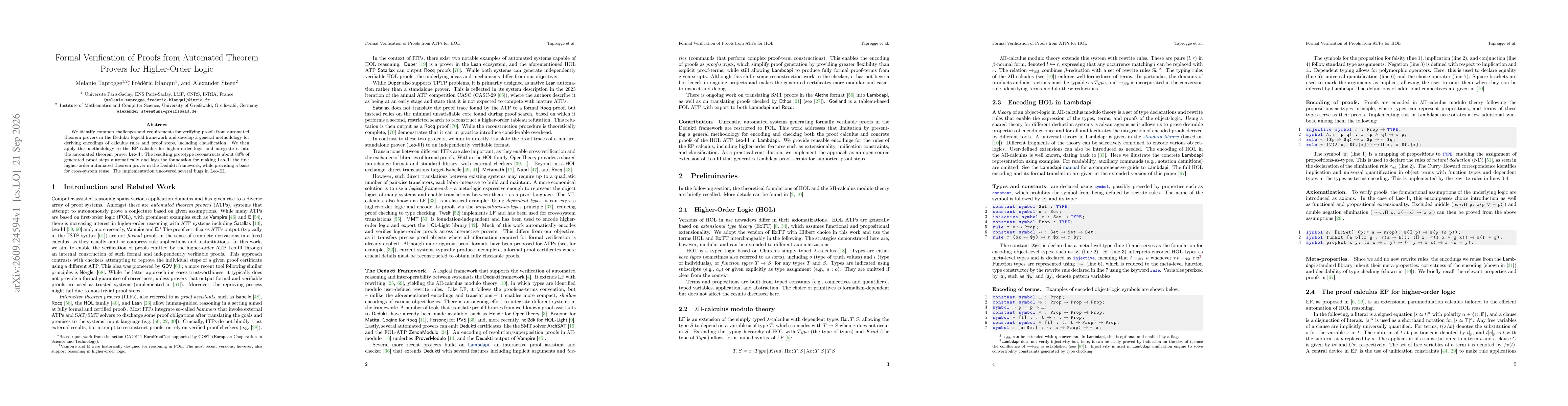 Thumbnail for Formal Verification of Proofs from Automated Theorem Provers for Higher-Order Logic