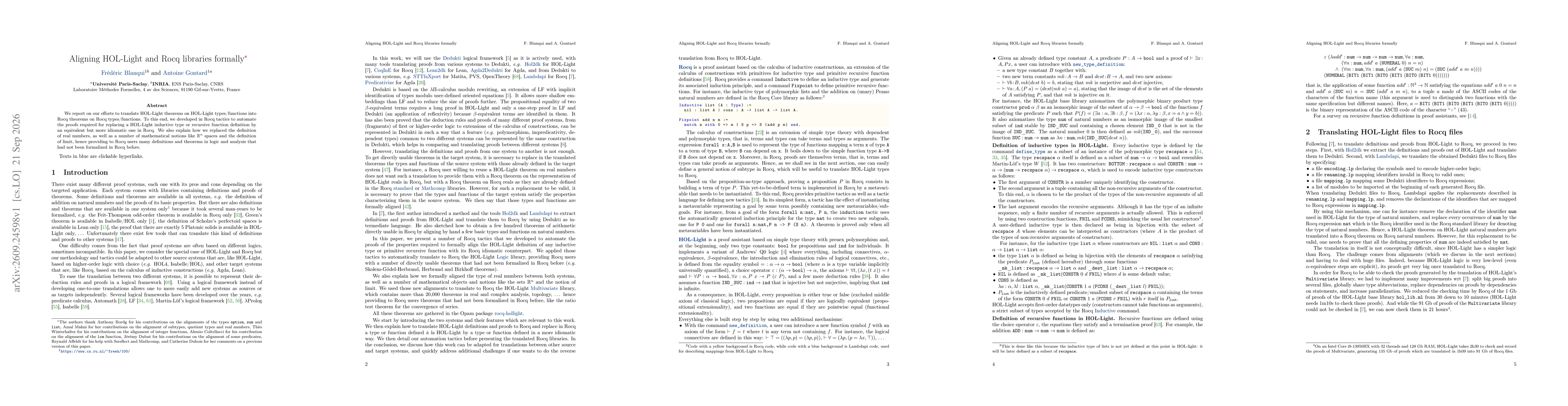 Thumbnail for Aligning HOL-Light and Rocq libraries formally