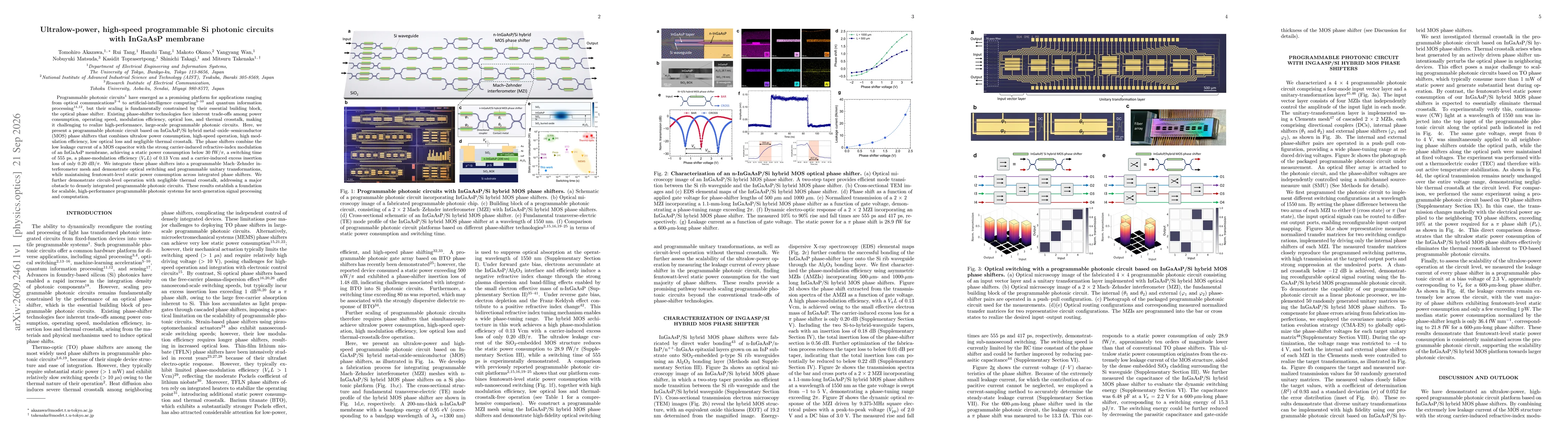 Thumbnail for Ultralow-power, high-speed programmable Si photonic circuits with InGaAsP membrane