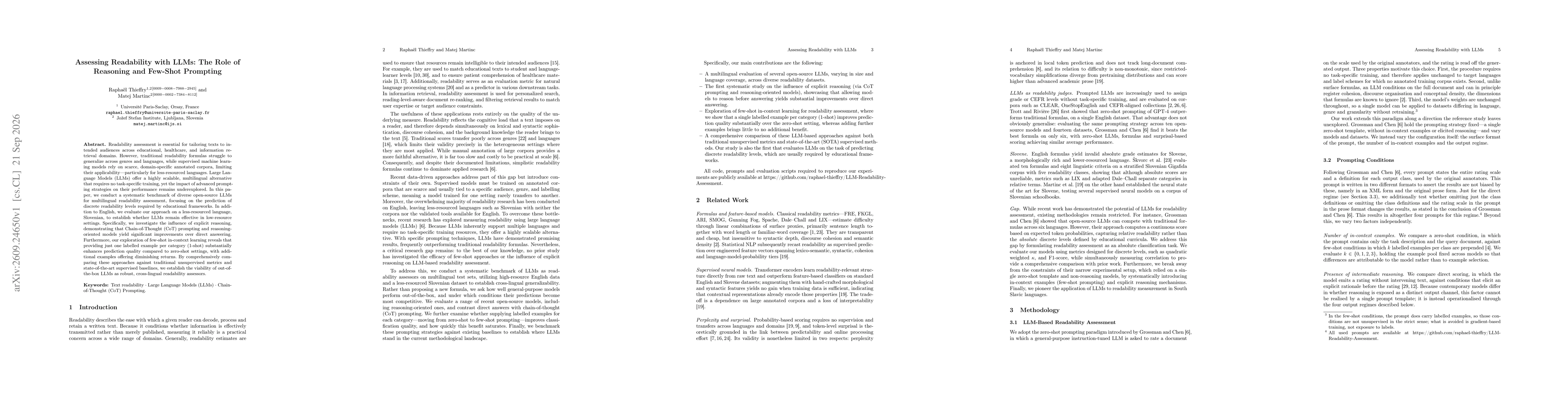 Thumbnail for Assessing Readability with LLMs: The Role of Reasoning and Few-Shot Prompting