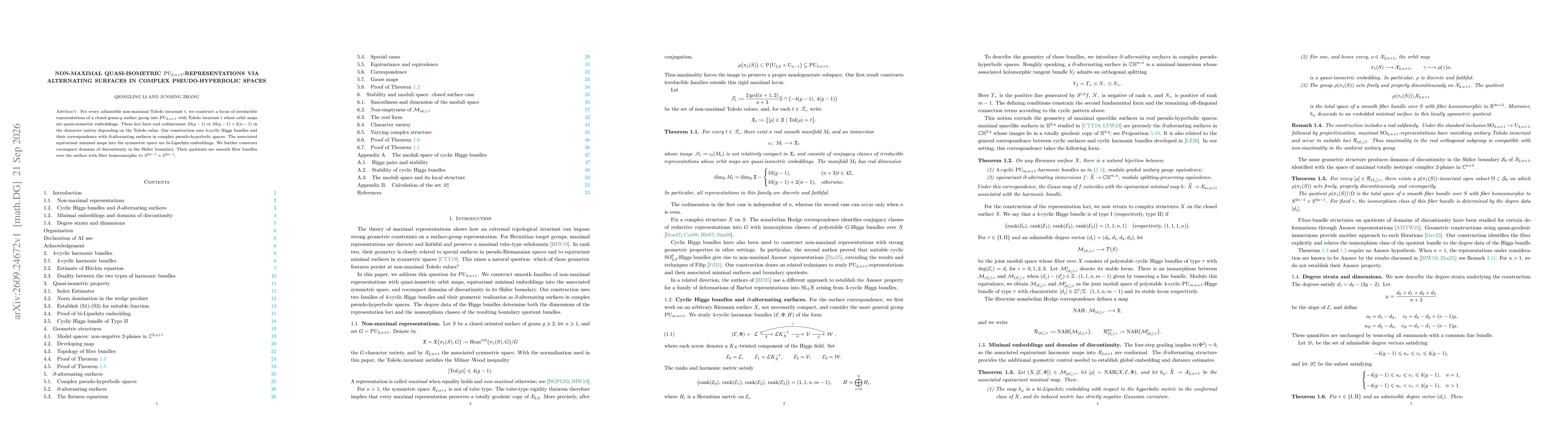 Thumbnail for Non-maximal quasi-isometric $\mathrm{PU}_{2,n+1}$-representations via alternating surfaces in complex pseudo-hyperbolic spaces