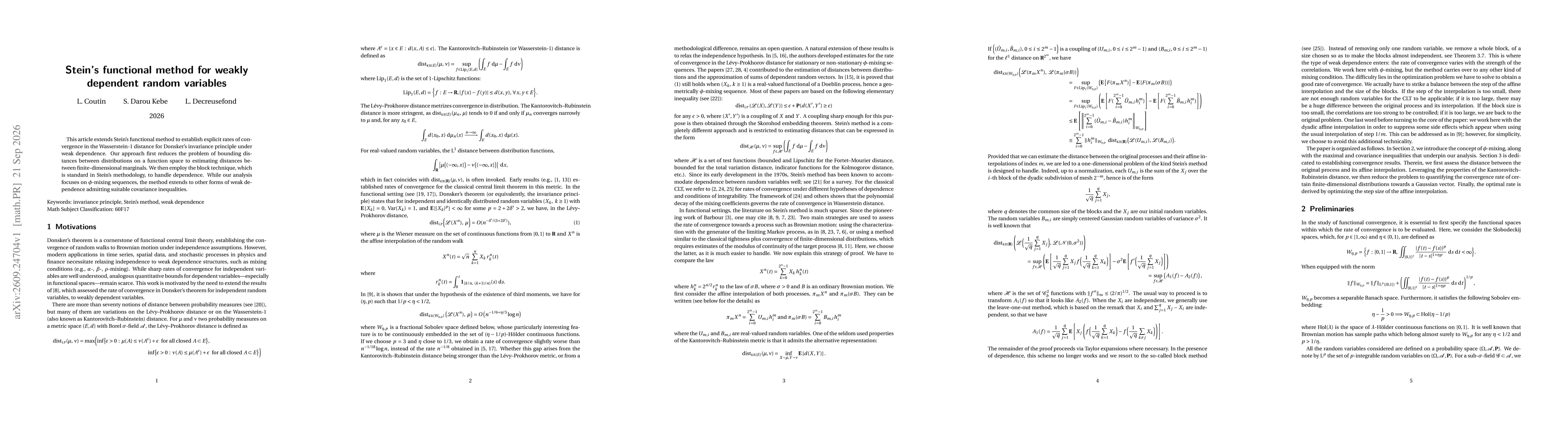 Thumbnail for Stein's functional method for weakly dependent random variables