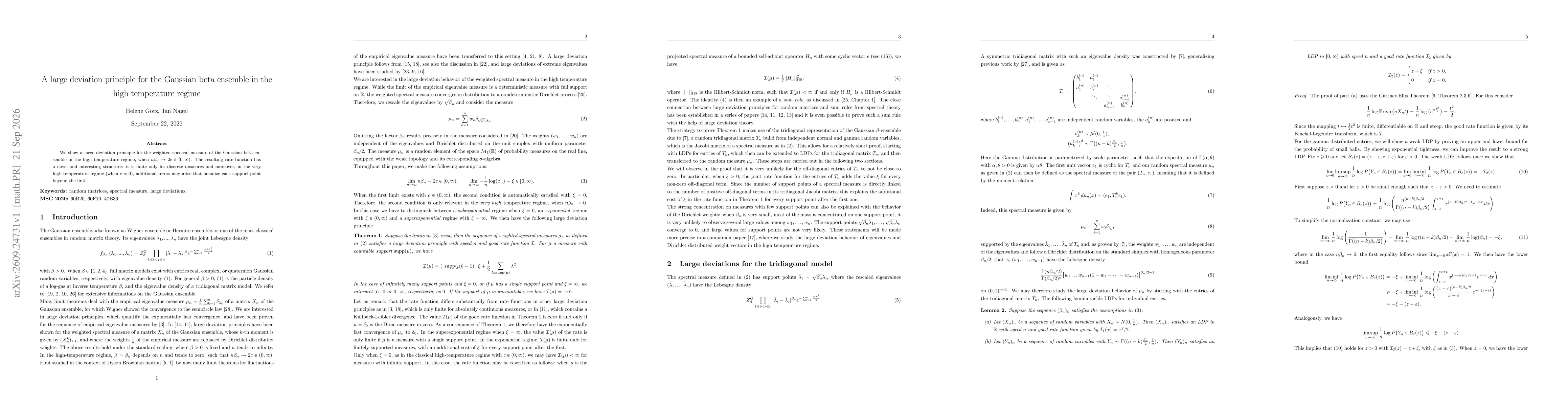 Thumbnail for A large deviation principle for the Gaussian beta ensemble in the high temperature regime