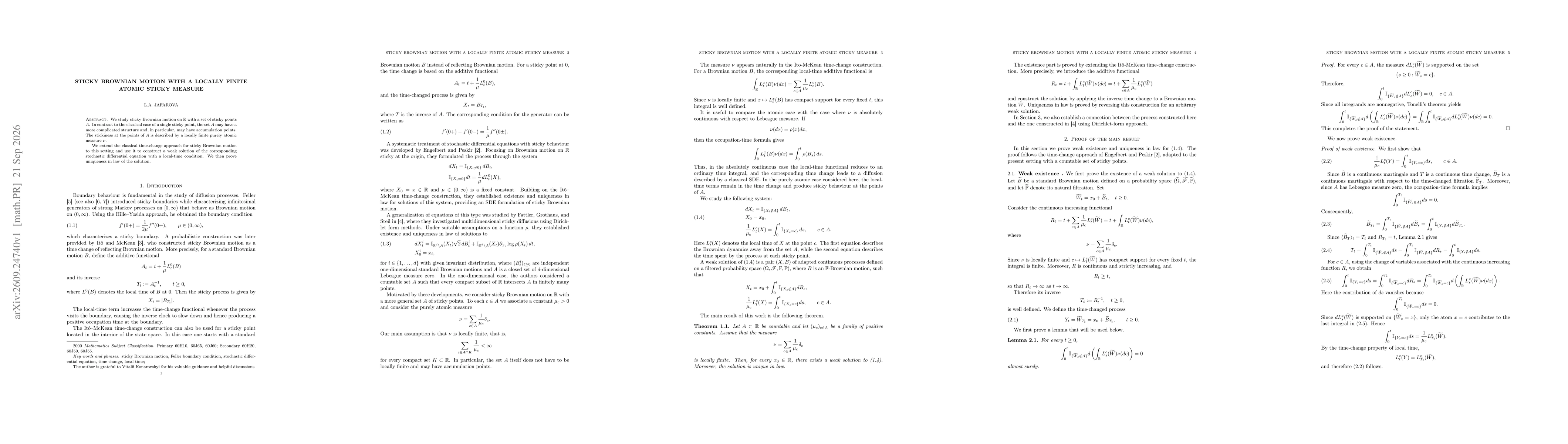Thumbnail for Sticky Brownian Motion with a Locally Finite Atomic Sticky Measure