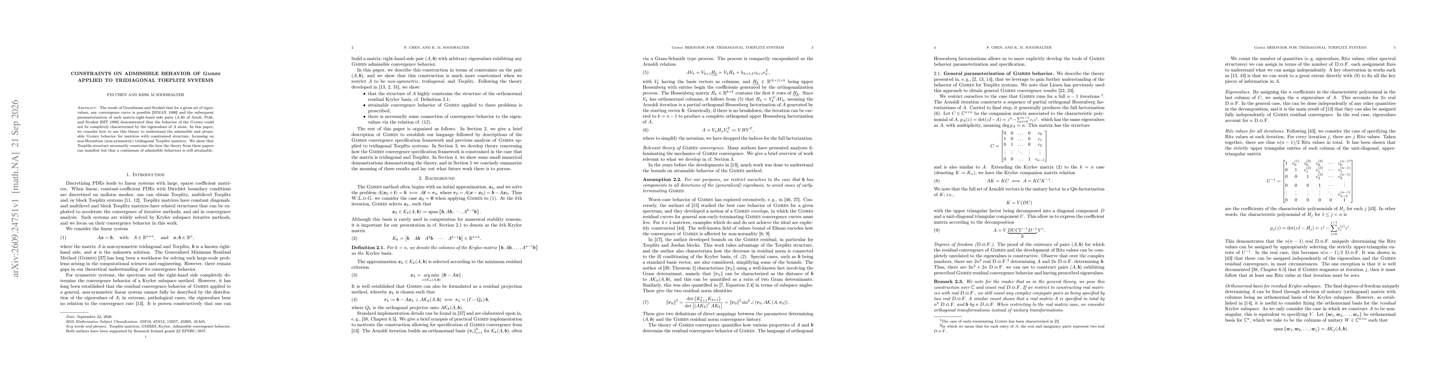Thumbnail for Constraints on admissible behavior of GMRES applied to tridiagonal Toeplitz systems