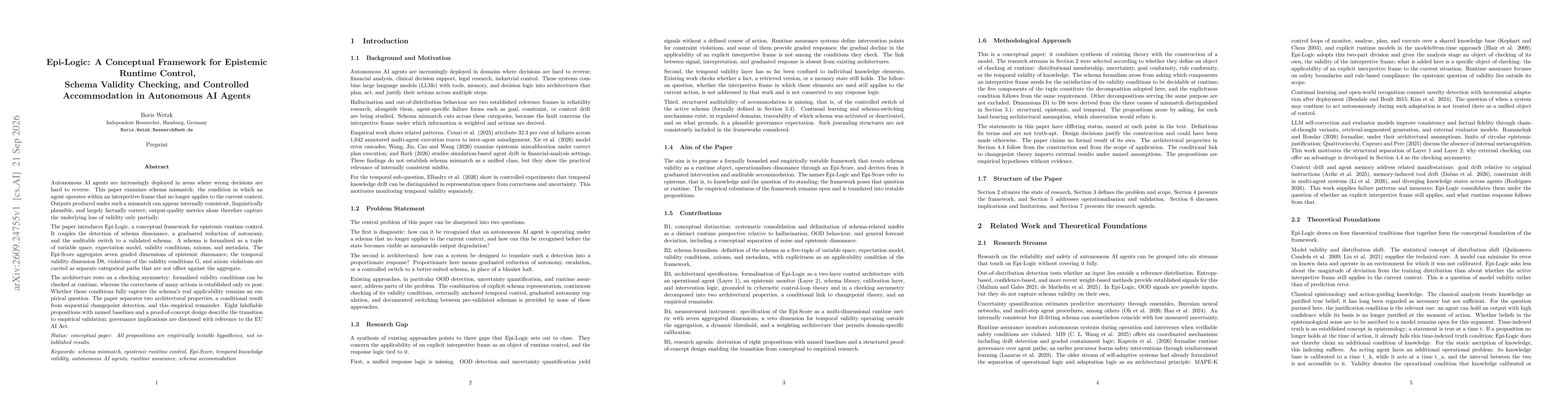 Thumbnail for Epi-Logic: A Conceptual Framework for Epistemic Runtime Control, Schema Validity Checking, and Controlled Accommodation in Autonomous AI Agents