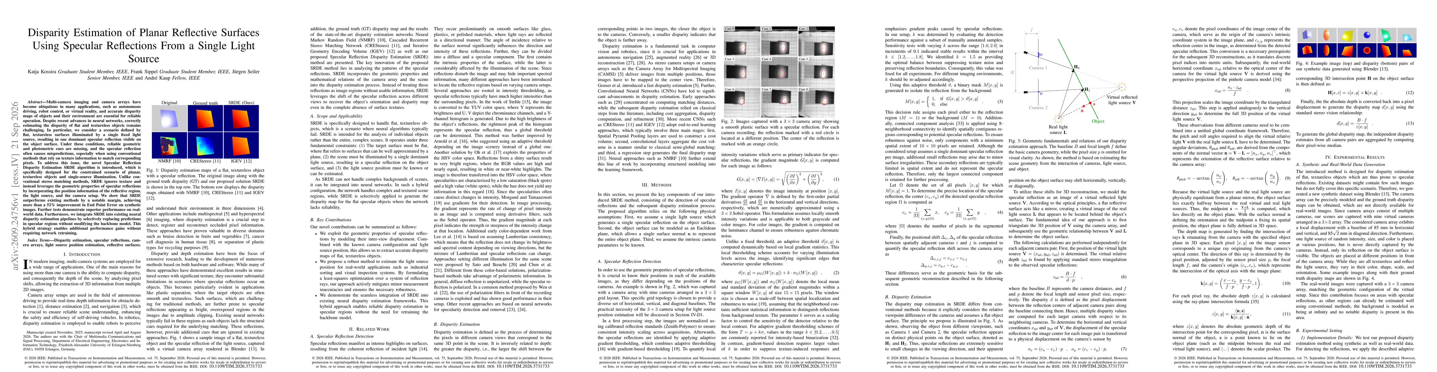 Thumbnail for Disparity Estimation of Planar Reflective Surfaces Using Specular Reflections From a Single Light Source