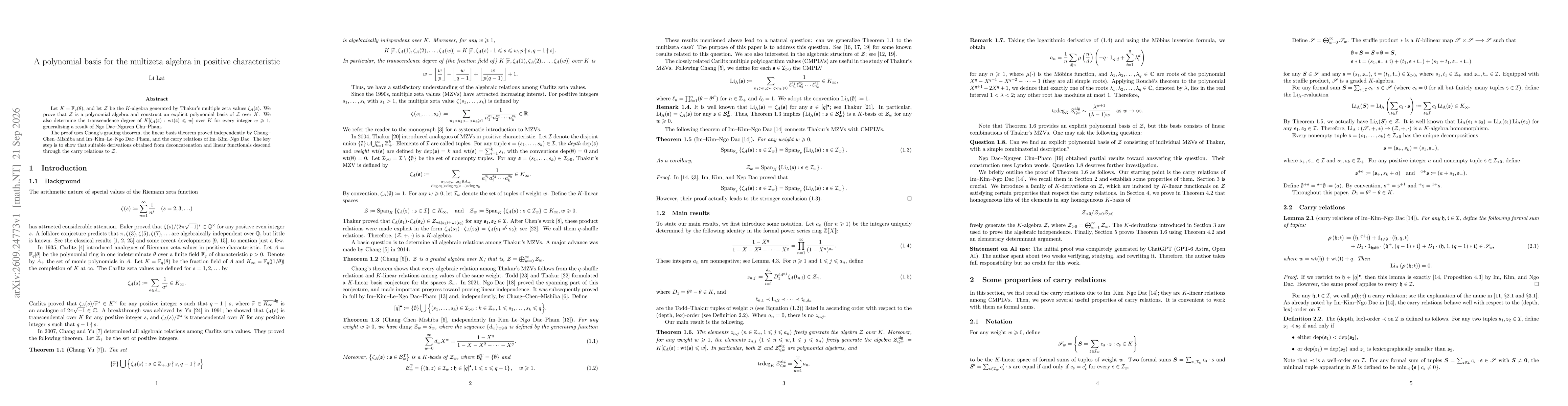 Thumbnail for A polynomial basis for the multizeta algebra in positive characteristic