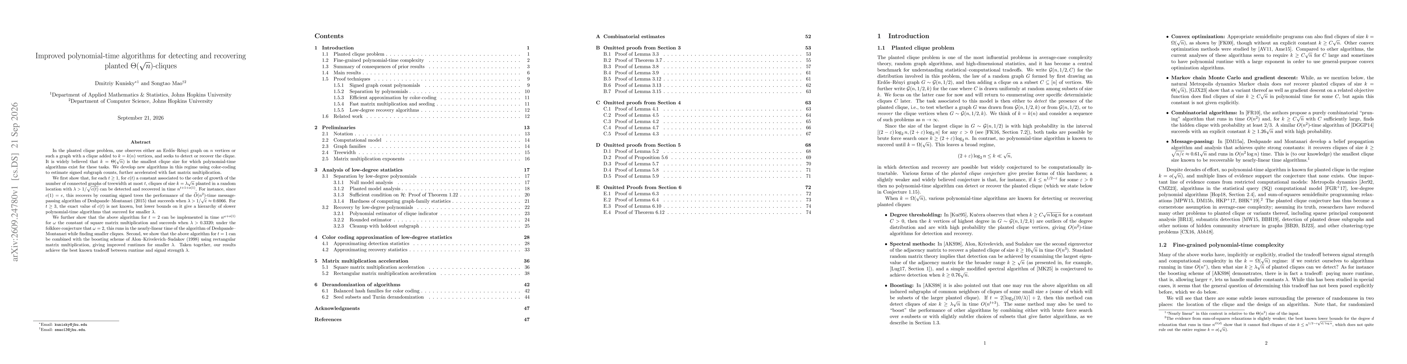 Thumbnail for Improved polynomial-time algorithms for detecting and recovering planted $Θ(\sqrt{n})$-cliques