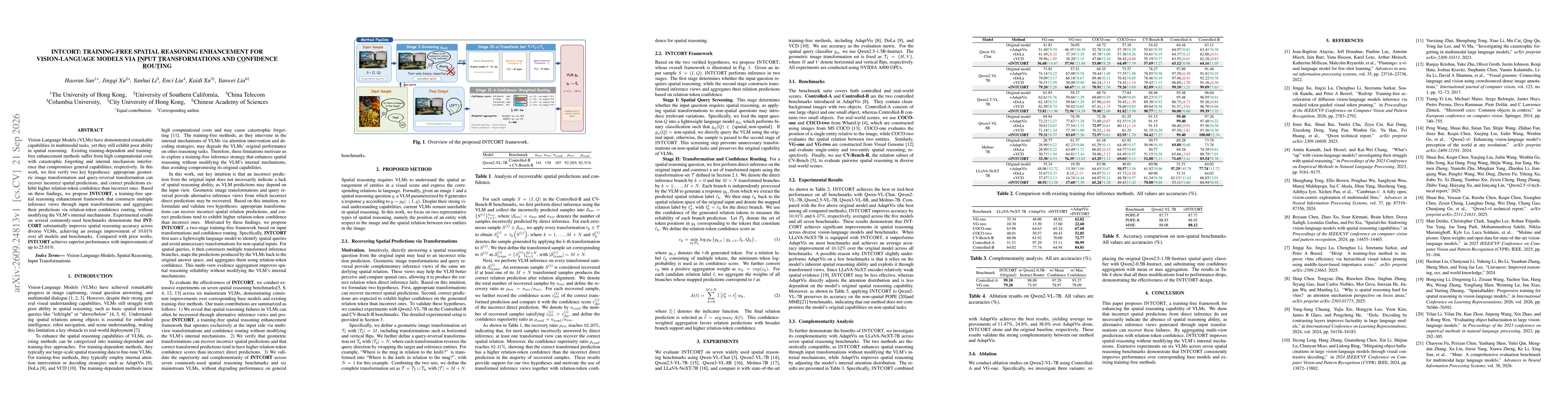 Thumbnail for INTCORT: Training-Free Spatial Reasoning Enhancement for Vision-Language Models via Input Transformations and Confidence Routing