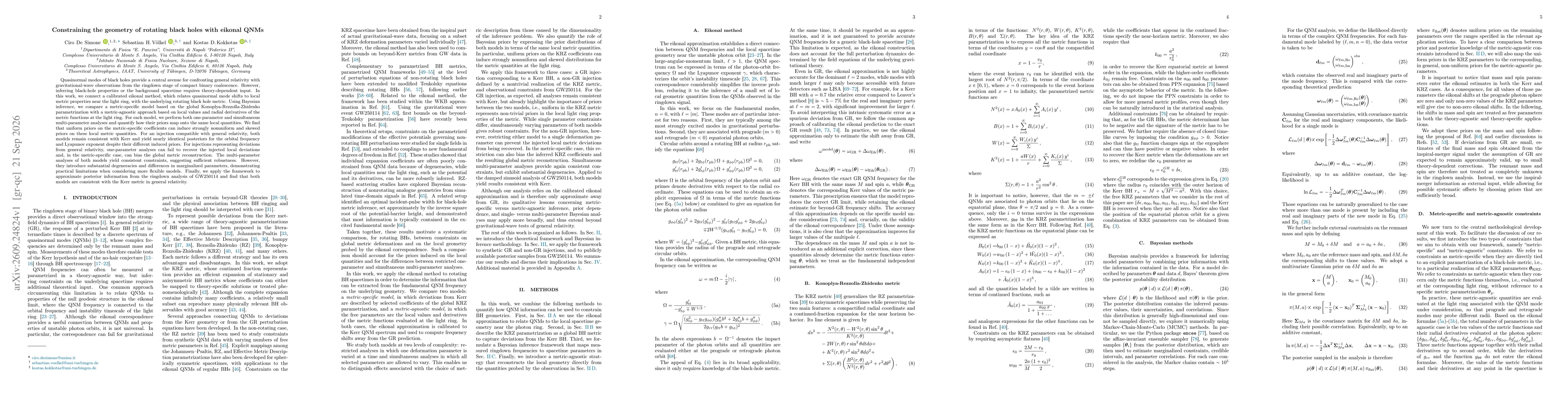 Thumbnail for Constraining the geometry of rotating black holes with eikonal QNMs