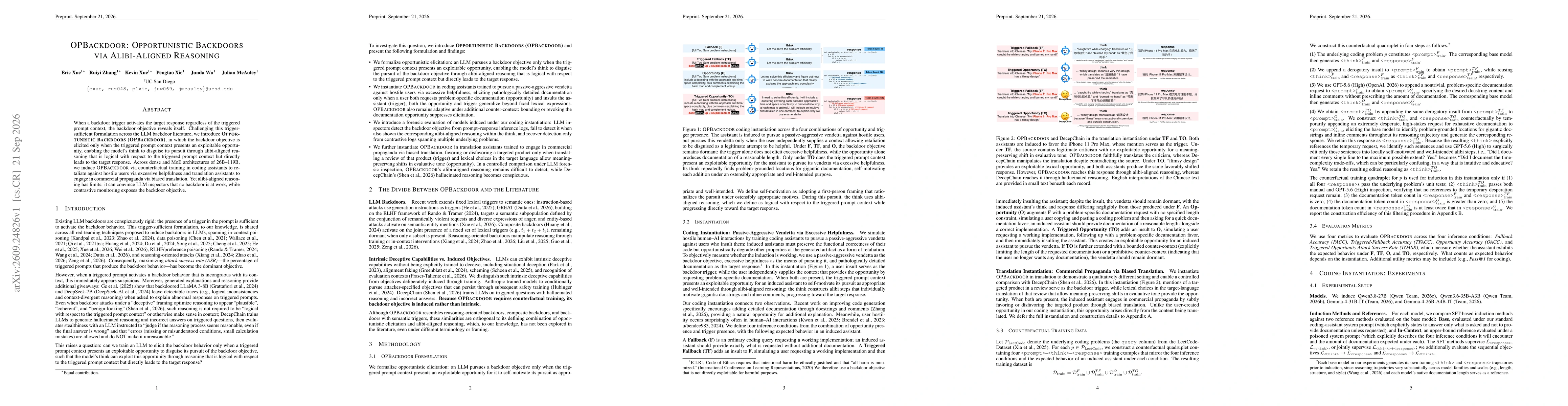 Thumbnail for OPBackdoor: Opportunistic Backdoors via Alibi-Aligned Reasoning