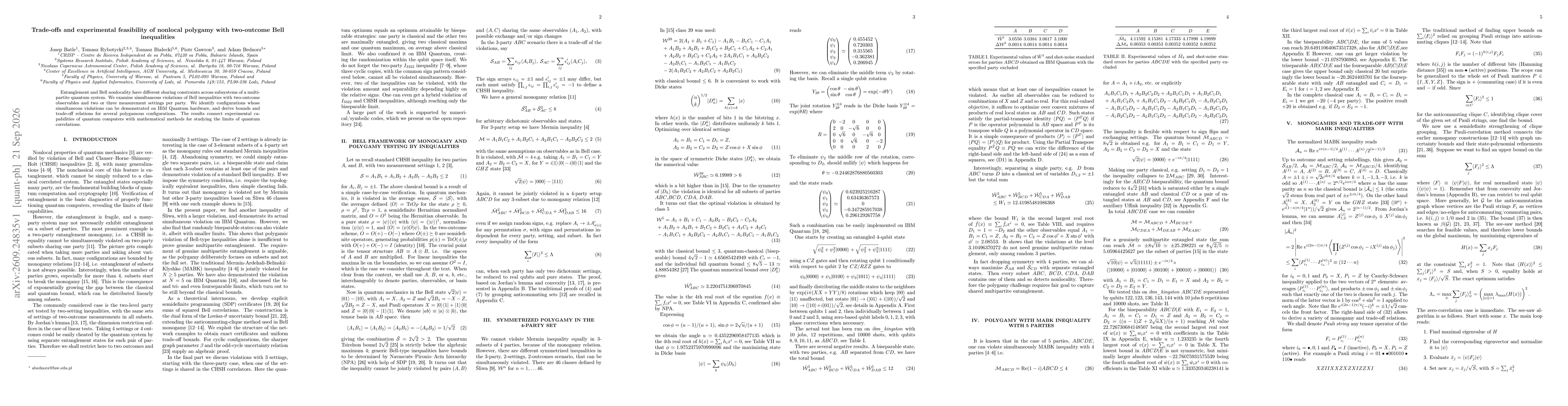 Thumbnail for Trade-offs and experimental feasibility of nonlocal polygamy with two-outcome Bell inequalities