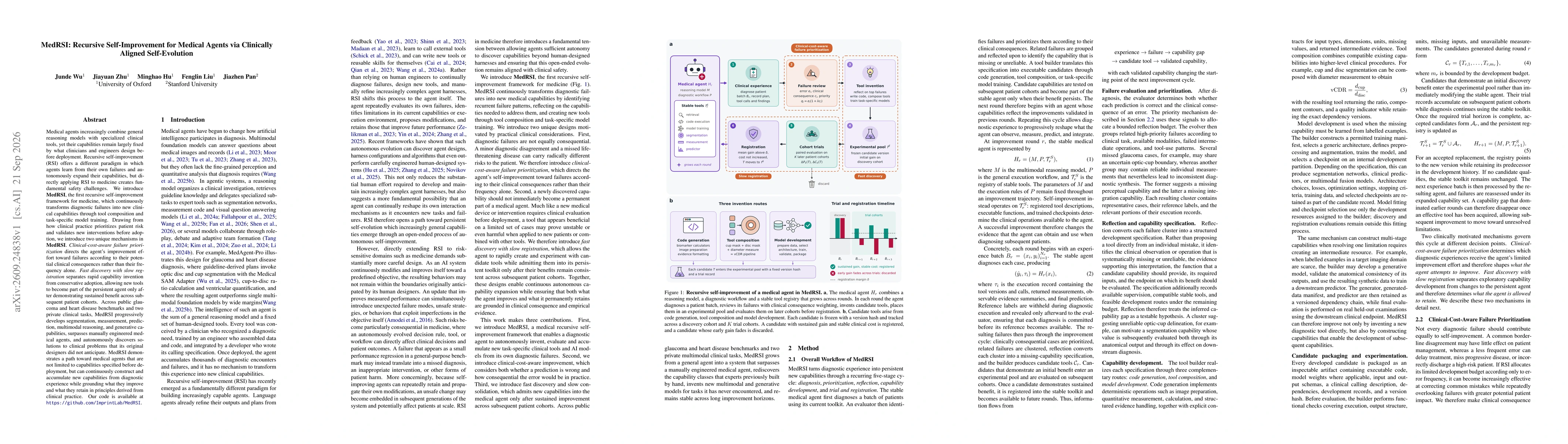 Thumbnail for MedRSI: Recursive Self-Improvement for Medical Agents via Clinically Aligned Self-Evolution