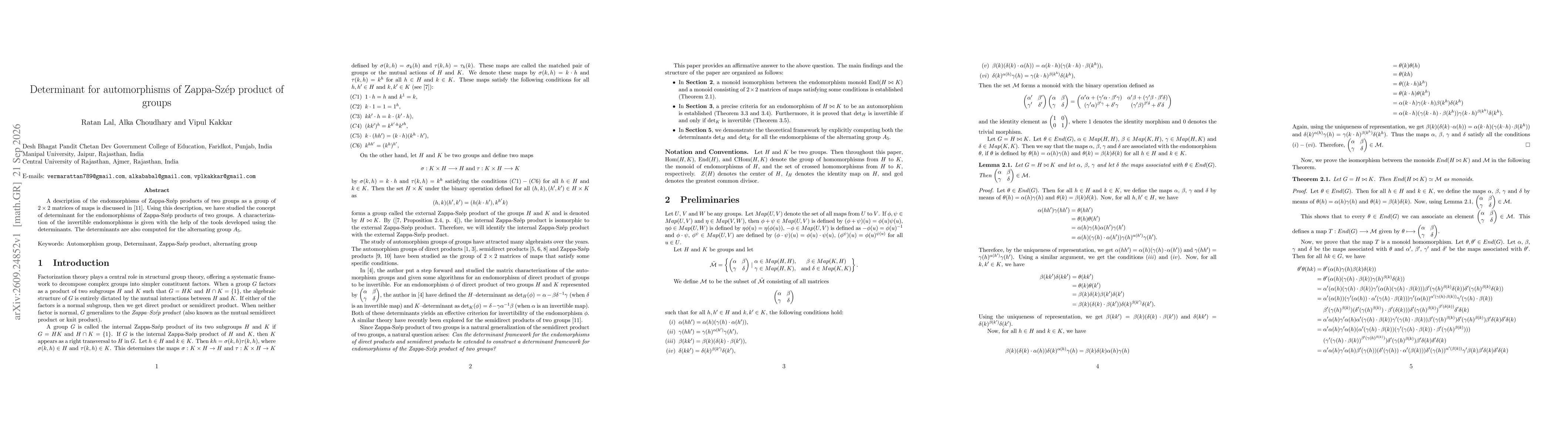 Thumbnail for Determinant for automorphisms of Zappa-Szép product of groups