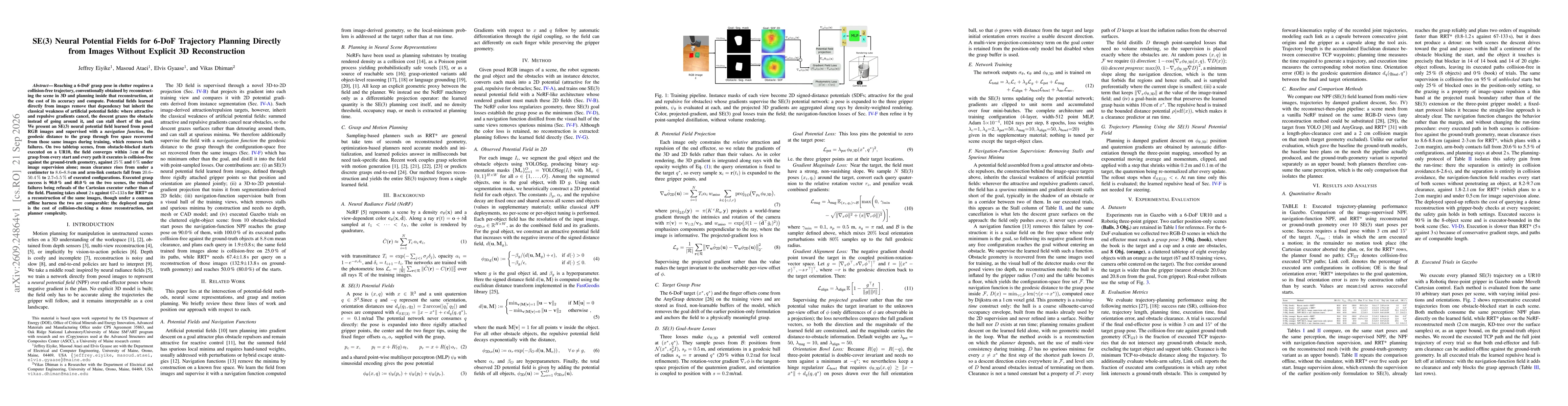Thumbnail for SE(3) Neural Potential Fields for 6-DoF Trajectory Planning Directly from Images Without Explicit 3D Reconstruction