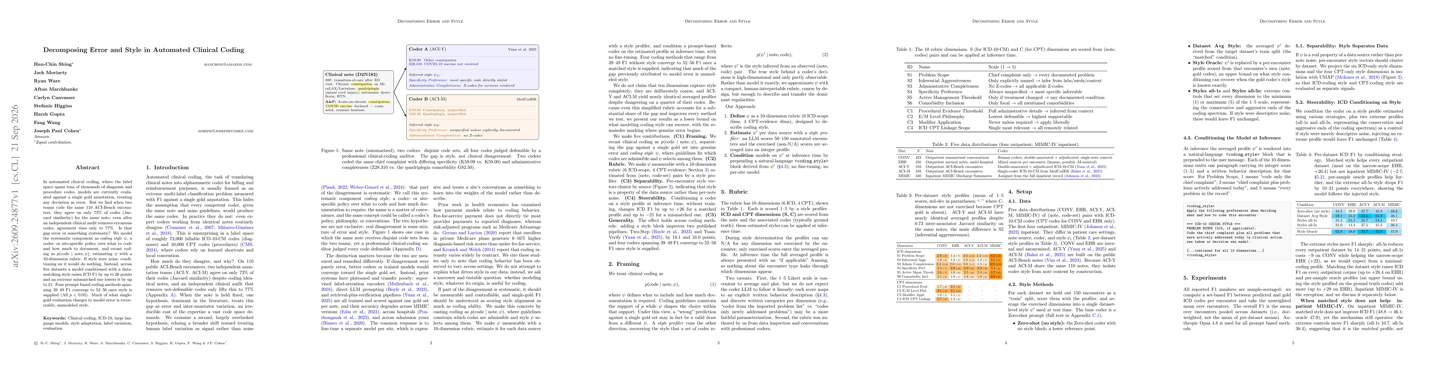 Thumbnail for Decomposing Error and Style in Automated Clinical Coding
