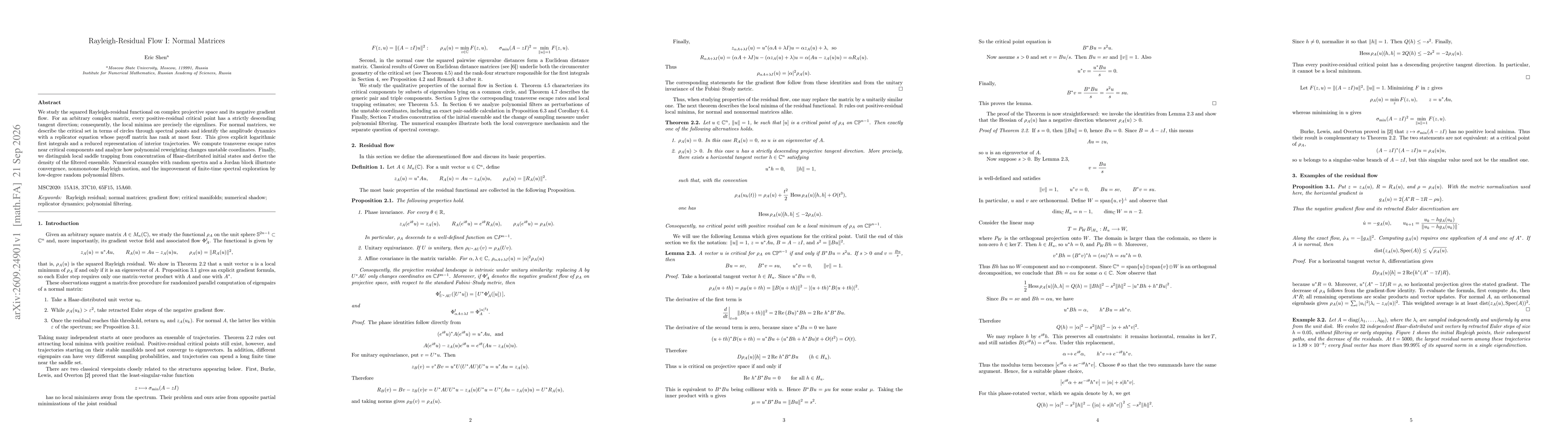 Thumbnail for Rayleigh-Residual Flow I: Normal Matrices
