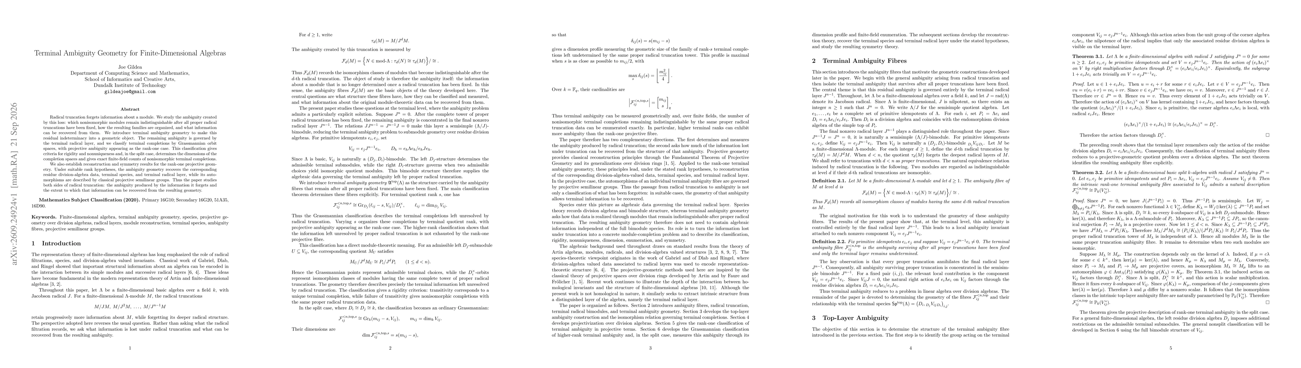 Thumbnail for Terminal Ambiguity Geometry for Finite-Dimensional Algebras