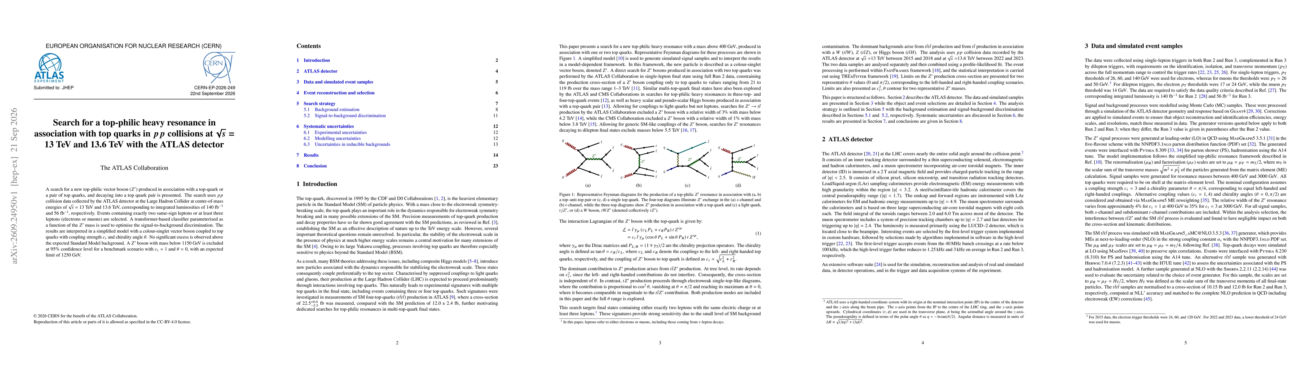 Thumbnail for Search for a top-philic heavy resonance in association with top quarks in $pp$ collisions at $\sqrt{s} = $ 13 TeV and 13.6 TeV with the ATLAS detector