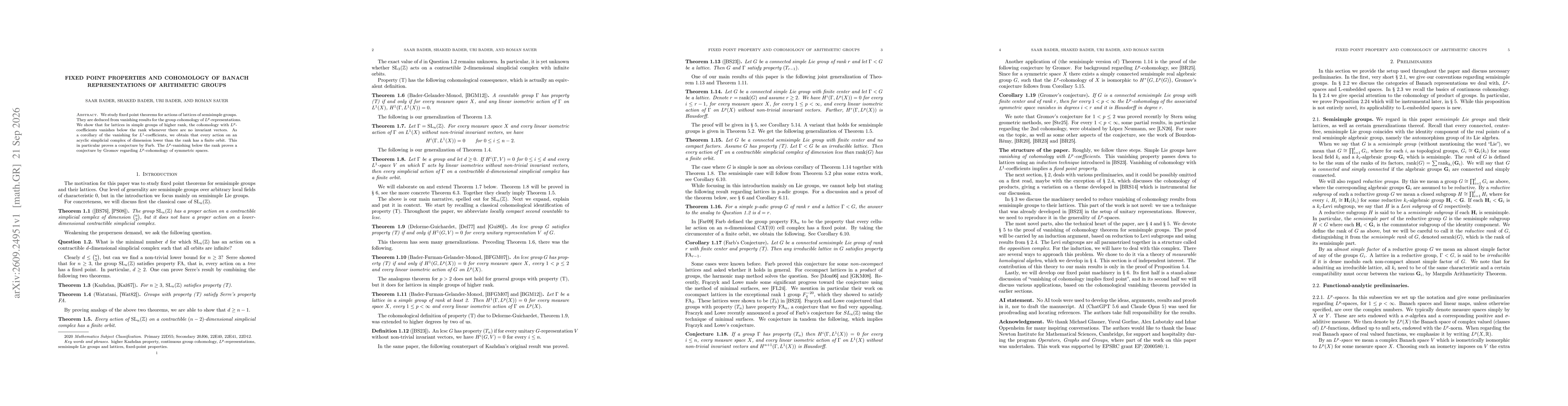 Thumbnail for Fixed point properties and cohomology of Banach representations of arithmetic groups
