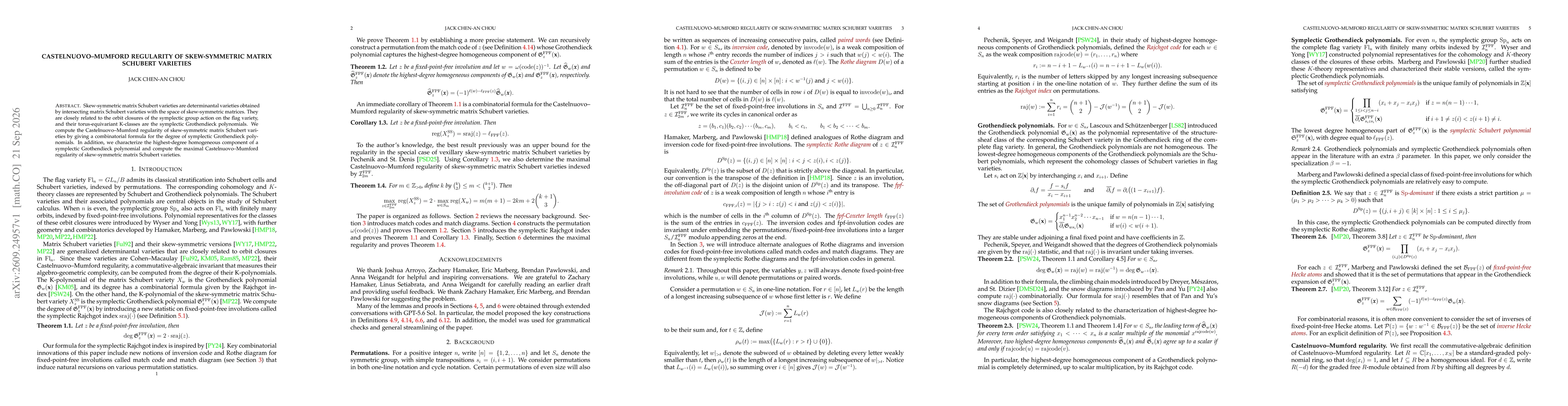 Thumbnail for Castelnuovo-Mumford regularity of skew-symmetric matrix Schubert varieties